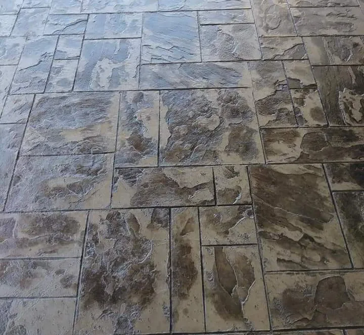 Fresh ashlar-pattern stamped concrete